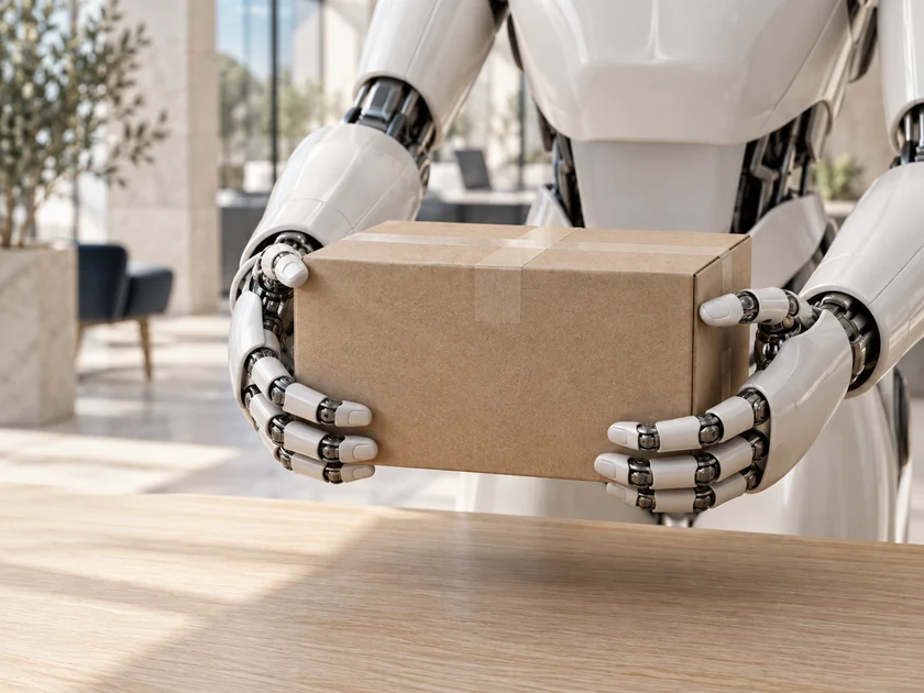 Robotické ruce při manipulaci s malou zásilkou.
